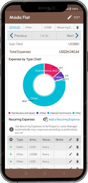 Property Lease Manager app screenshot: Monitor Expenses 1